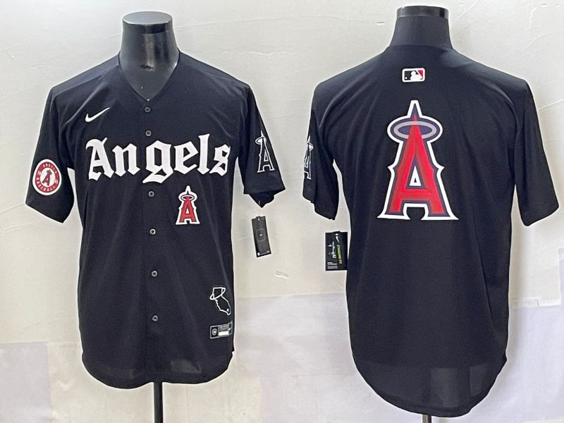 Men 2025 Los Angeles Angels Blank Black Five generations Joint Name Nike MLB Jersey style 24